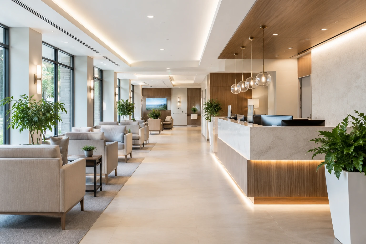 Bright modern clinic reception lobby